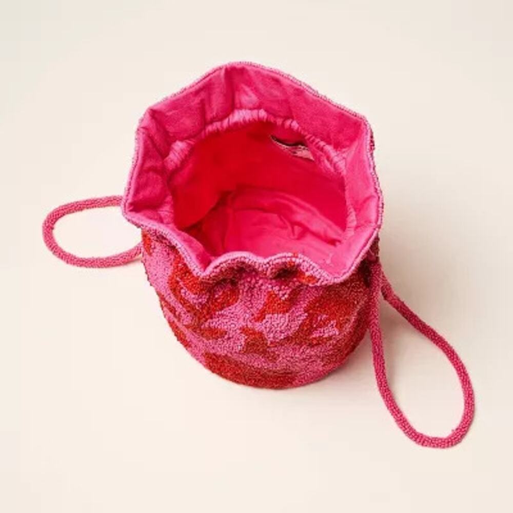 NWT Kate Spade x Target Beaded‎ Floral Bucket Bag Pink/Red Drawstring - Picture 4 of 4